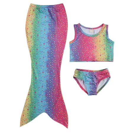 Dewadbow 4-8Y Kids Girls Mermaid Tail Swimmable Bikini Set Swimwear Swimsuit Swimming Costumes
