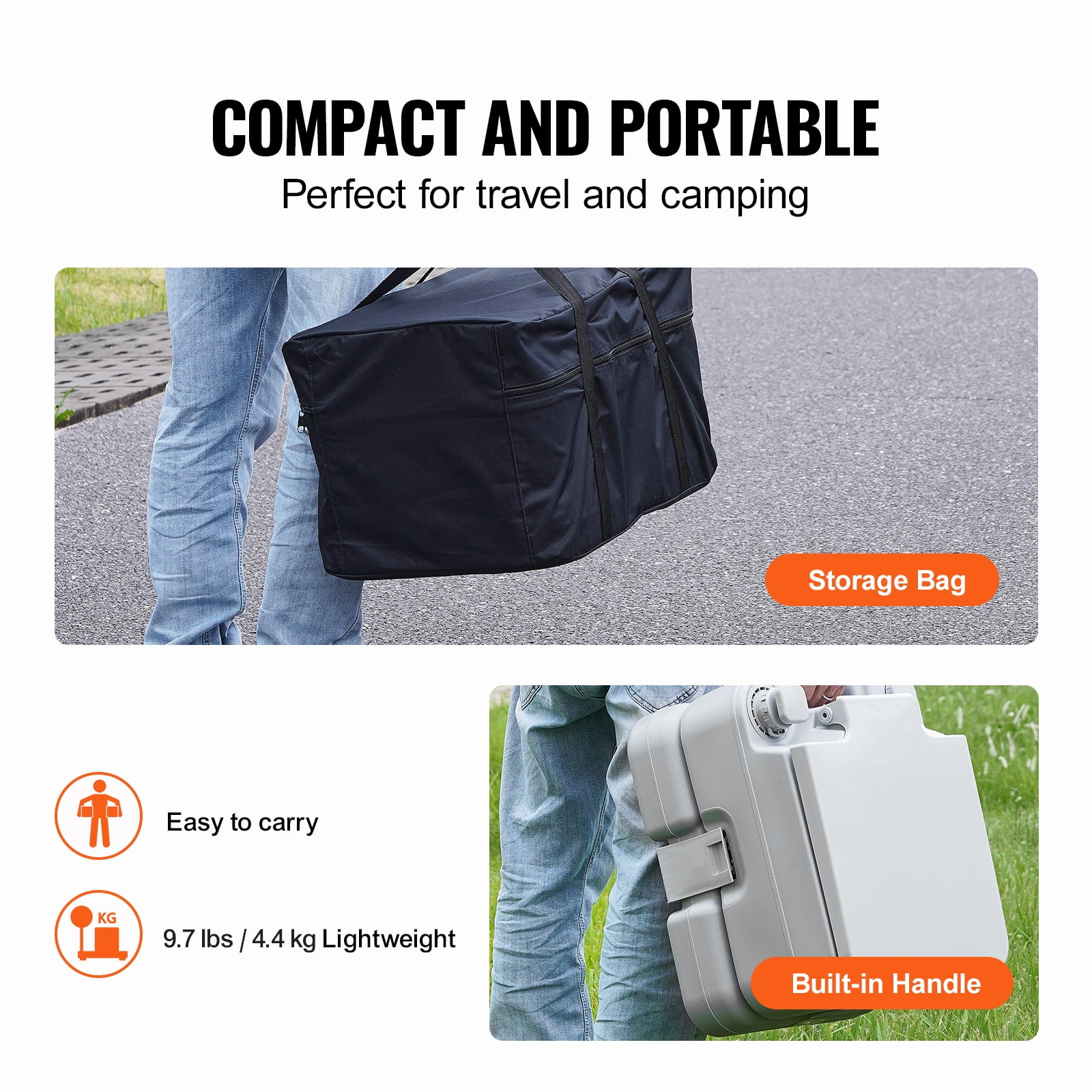 VEVOR Portable Camping Toilet, RV Toilet with 3.2 Gal Waste Tank, Push-Button Pressurized Flush Commode, Leak-proof and Odourless Travel Toilet for Adults Kids Camping Car