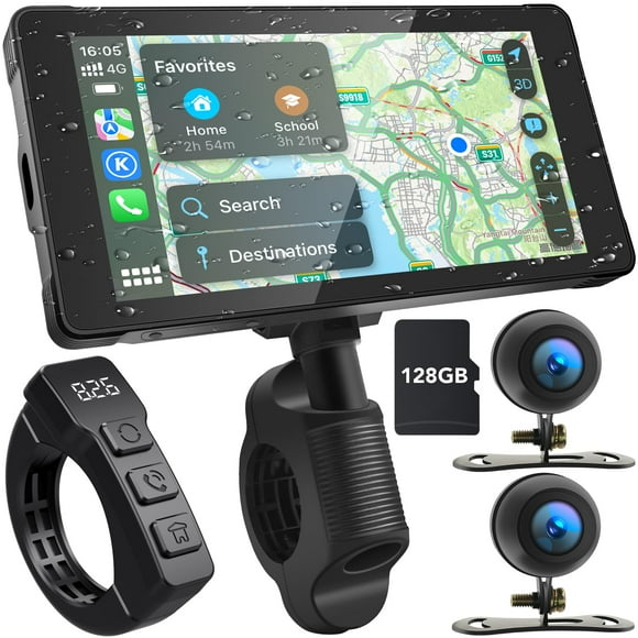 LBW Premium Moto Dash Cam DVR : Sans Fil Moto Carplay & Android Auto, Double Caméras HD 1080P, Écran Tactile Étanche IP66 5.5 Pouces, Télécommande, BT, Siri & Goo