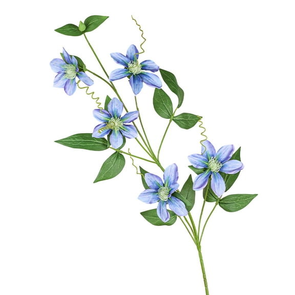 HEVIRGO 4PCS Artificial Flower Realistic 5-Head Clematis Fake Flower Easy-care Simulation Flower for Wedding Home Decor,Light Blue