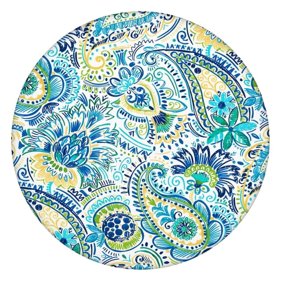 44in Round Tablecloth with Elastic Edge, Waterproof Fitted Table Cover for 36-44" Tables, Boho Theme Polyester Reusable Table Cloths Wipe Clean for Picnic, Dining, Outdoor Use and Party Decor