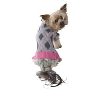 Vibrant Life Dog Sweater Pink Argyle-X Small