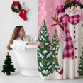 thumbnail image 5 of Shower Curtain 36"W x 78"L Christmas Snowman Snowflakes Pine Trees Pink Fabric Shower Curtains Set with Hooks Water Repellent Bathroom Curtains Machine Washable Bathroom Accessories, 5 of 7