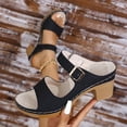 thumbnail image 2 of WRKEKC Womens Sandals Solid Color One Strap Buckle High Heel Metal Accent Chunky Heel Comfortable Open Toe Summer, 2 of 9