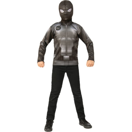 Boy's Spider-Man Far From Home Black Stealth Shirt And Mask Costume Large 12-14