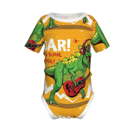 

Lukts Cool Dinosaur Playing Guitar Print Baby Short Sleeve Romper Onesie for Newborn Baby Boys and Girls-6 Months