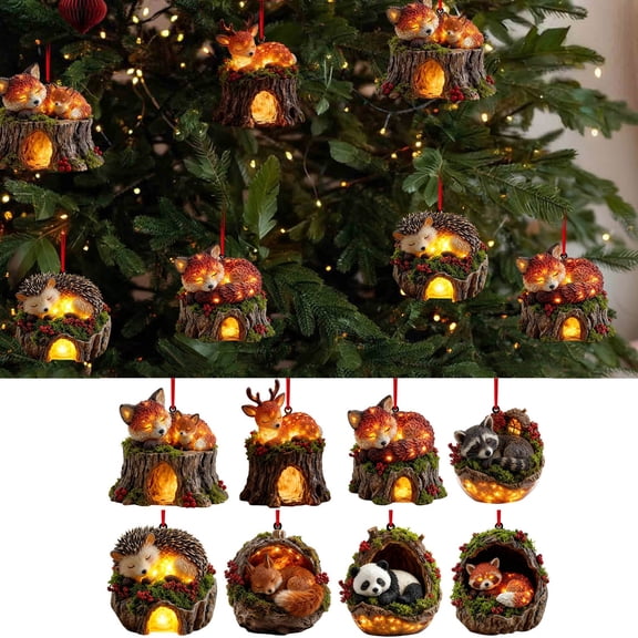 Moocorvic Christmas Gifts Forest Animal Acorn Ornaments for Xmas Tree Decorations, Winter Indoor Holiday Decor 4 Inch