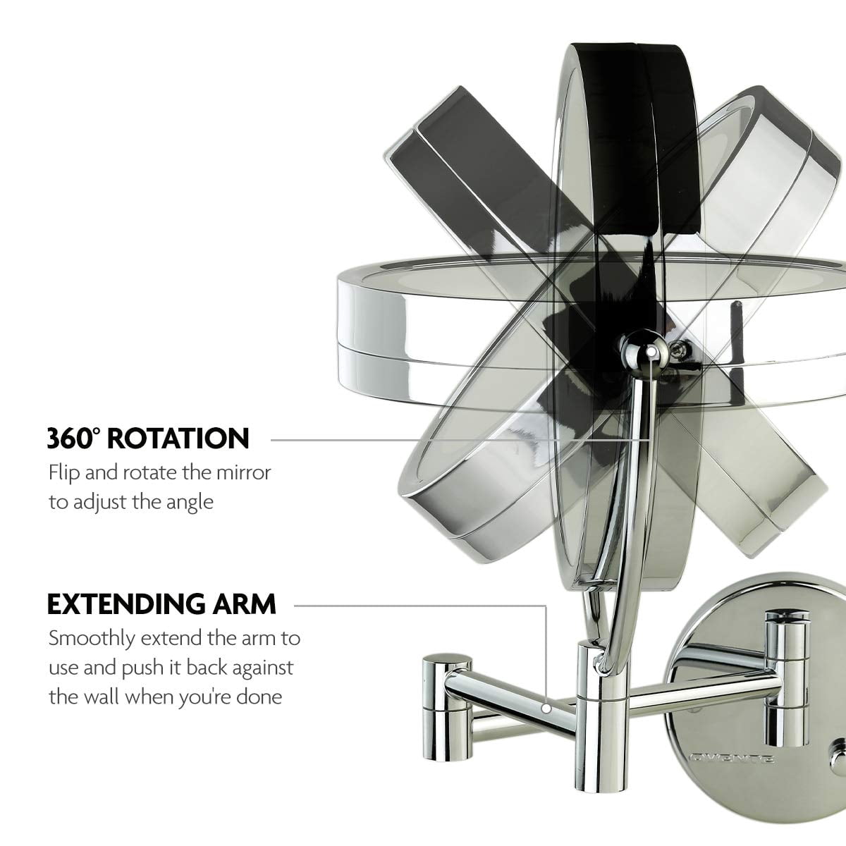 OVENTE 8.5'' Hardwired Lighted Wall Mount Makeup Mirror, 1X & 7X Magnifier, Polished Chrome MPWD3185CH1X7X