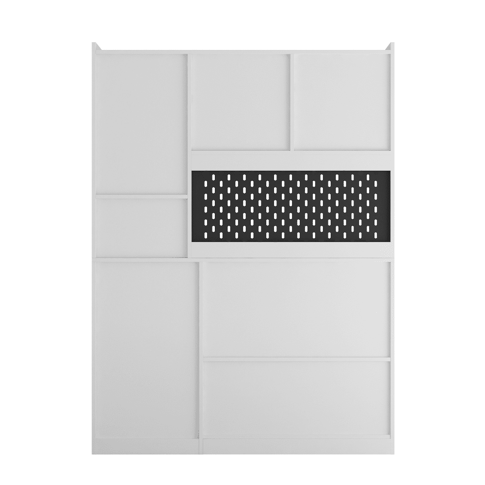 Tcbosik L-Shaped Corner Desk with LED Lights and Charging Station, Computer Desk with Hutch, Bookshelf & Pegboard, Writing Table with Shelf, Door and 4 Drawers for Home Office, White