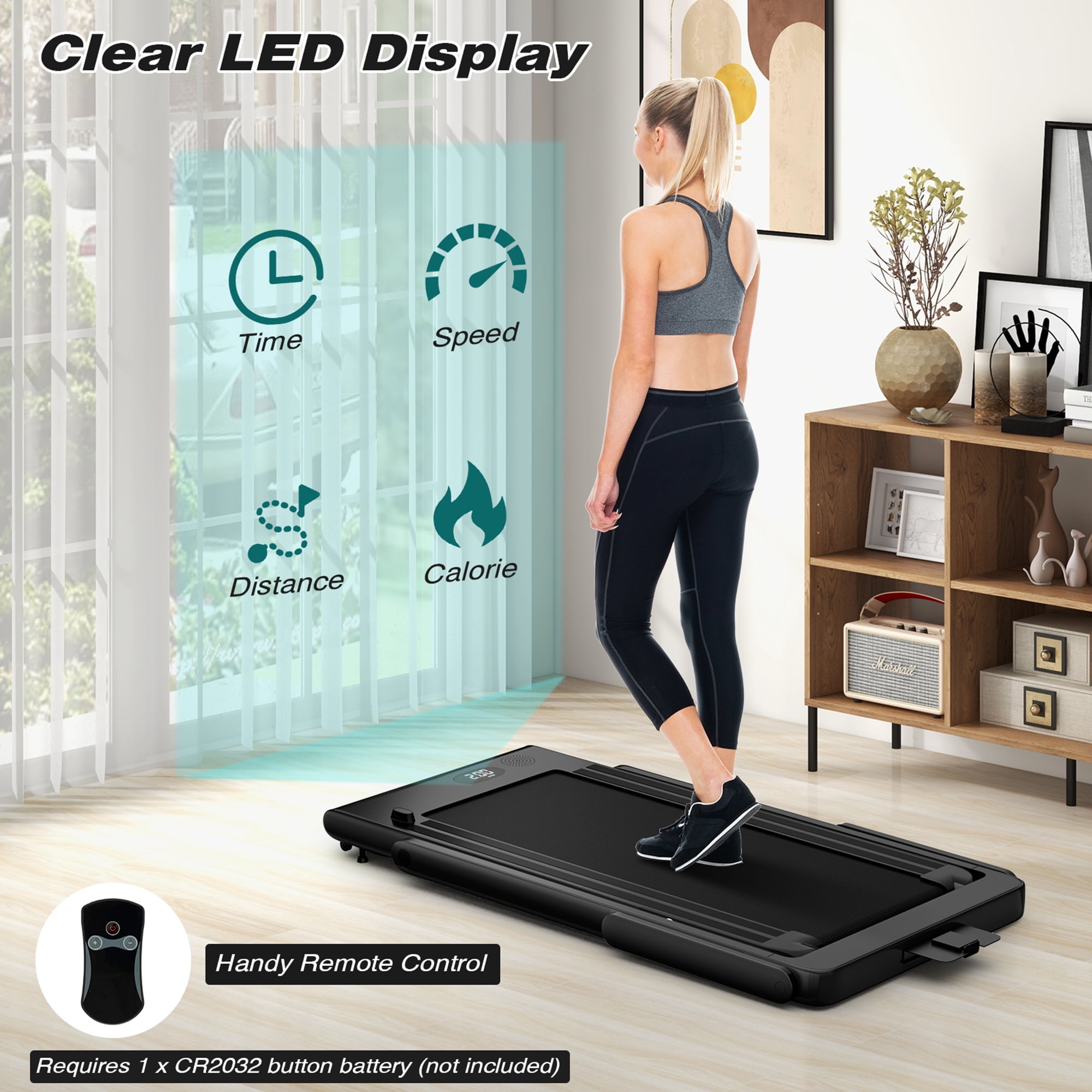 Gymax Motorized Treadmill Folding Under Desk Electric Treadmill W/APP Black