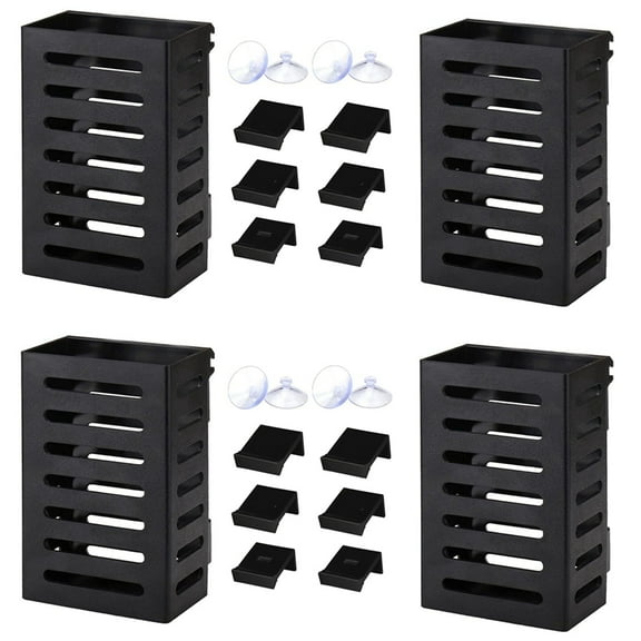 4 Pack Aquarium Plant Holder with Hooks and Suction Cups, Hanging Aquatic Planter Cups for Aquarium Decorations Plants