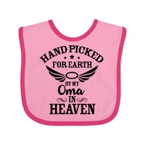 Inktastic Handpicked for Earth By My Oma in Heaven with Angel Wings Boys or Girls Baby Bib