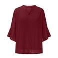 thumbnail image 4 of MIUOWANP Womens 3/4 Sleeves Sequin Tops Women's Solid Sparkling Bronzing Dressy Blouses Shirts Elegant Holiday Party Gathering Casual Loose Mesh Layered Flowy Tunic Tops Red S, 4 of 4