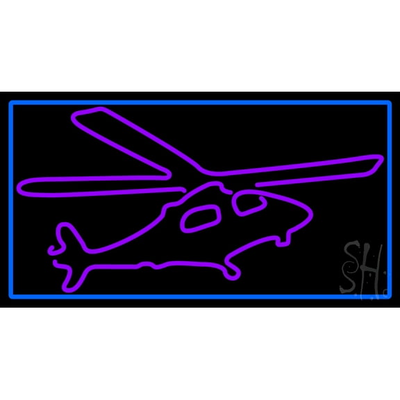 Purple Helicopter LED Neon Sign 13 x 24 - inches, Black Square Cut Acrylic Backing, with Dimmer - Bright and Premium built indoor LED Neon Sign for Defence Force.