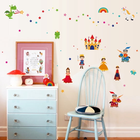 Cartoon Castle Wall Stickers Wall Decal PVC Transparent Film for Living Room Girls Bedroom TV Sofa Background Wall Art Decors