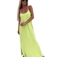 thumbnail image 2 of Women's Spaghetti Strap Maxi Dress Scoop Neck Sleeveless High Split Satin Silk Feel Slip Dress Elegant Summer Beach Vacation Wedding Guest Long Dress, 2 of 6