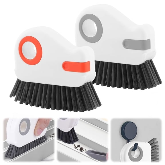 2 in 1 Groove Cleaning Brush, Window Track Cleaning Tools, Multifunction Window Track Cleaner with Hard Bristle and Hidden Scraper, Crevice Brush for Sliding Door Track, Window Seal, Sill