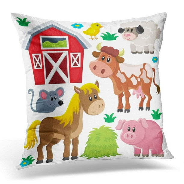ARHOME Cute Farm Animals Clipart Collection Farmhouse Horse Cow Pillow