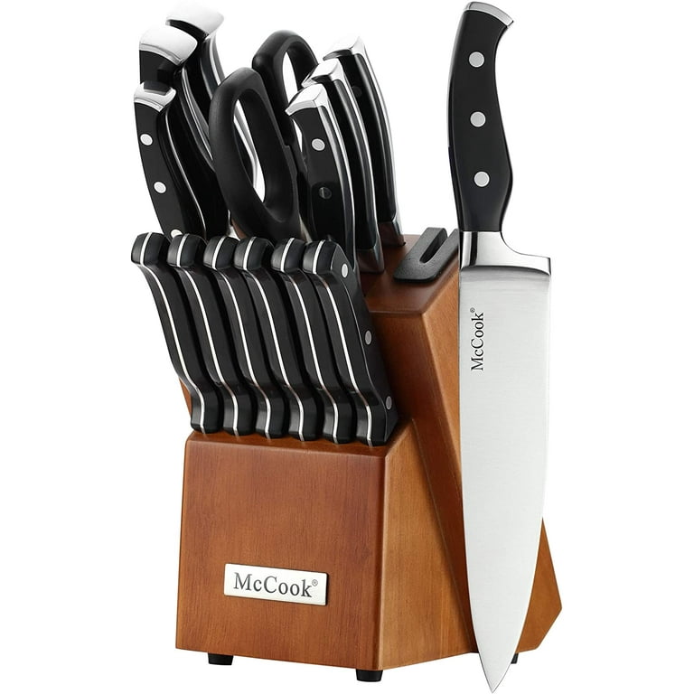 McCook MC69W Kitchen Knife Sets,20 Pieces German Stainless Steel Knives  Block Set with Built-in Sharpener