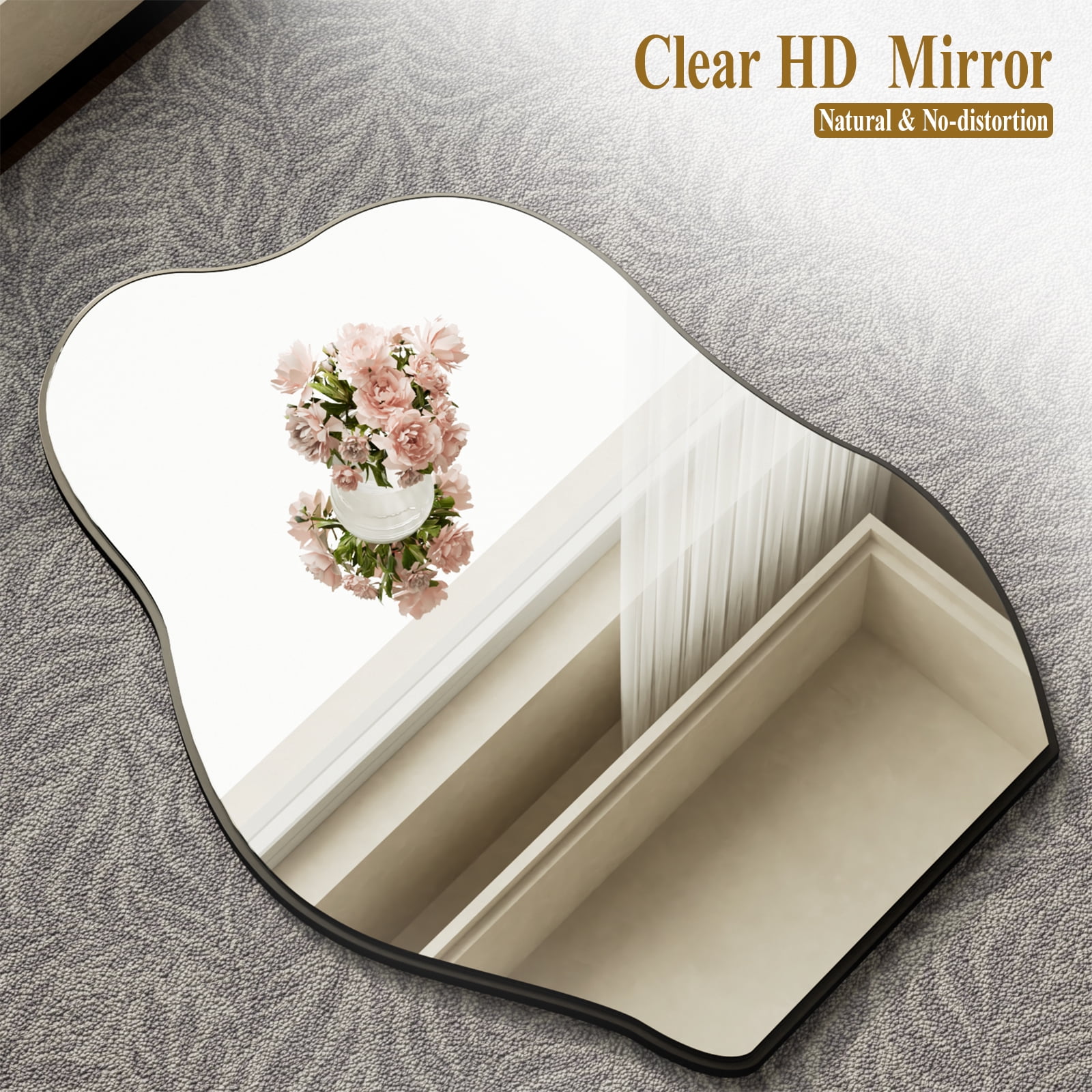 Gleamira 32"x22" Irregular Vanity Bathroom Mirror Frameless Wall-mounted Decorative Mirror