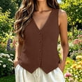 thumbnail image 2 of YaEYa Linen Vest Tops for Women Summer Lightweight Button Down Sleeveless Shirts V Neck, Business Casual Vests Tank Top Fashion 2026 for Work Office Teacher Outfits Vacation (Coffee,XL/2), 2 of 5