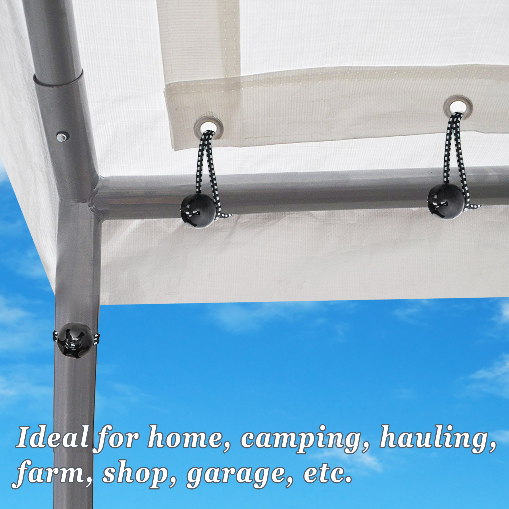 Sunny Ball Bungees Cord Tarp Party Tent Tie Downs Bungee Canopy Gazebo Straps (6", 26PCS, Black/White)