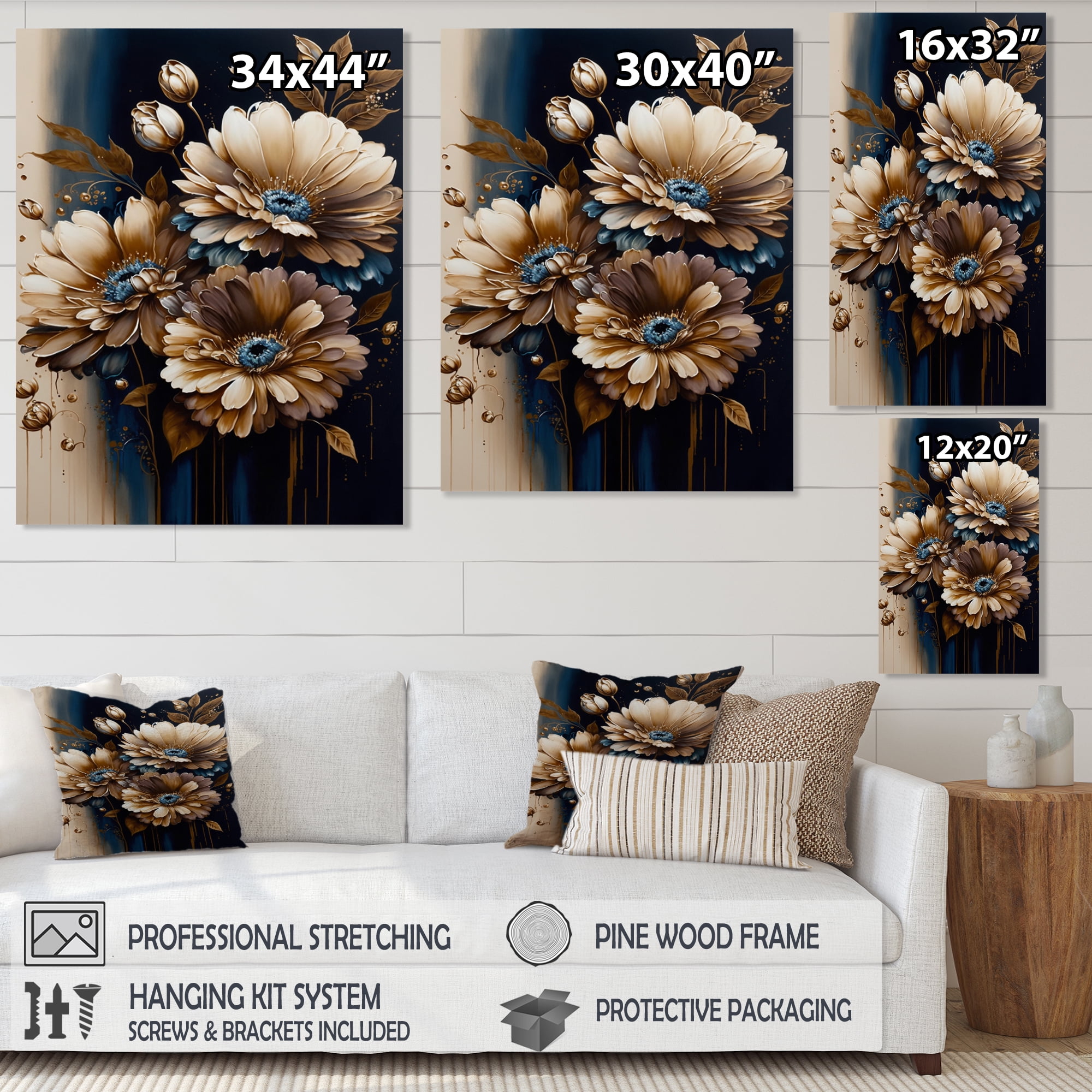 Designart Brown Daisy Bunch II Canvas Wall Art