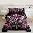 thumbnail image 2 of Homewish Gothic Skull Moth Bedding Comforter Set,Retro Rustic Flower Twin Comforter Sets,Pink Black Bedding Set For Girls Kids,Luxury Bedroom Decor Reversible,2-Piece, 2 of 8