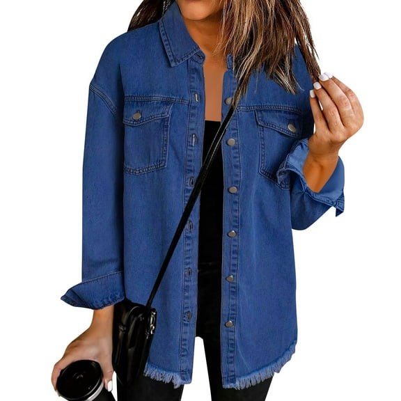 Womens Boyfriend Washed Crop Denim Jean Jacket Coat 04-Dark Blue S