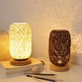 thumbnail image 5 of Lámpara de noche moderna en bambú y ratán lámpara de mesa base de madera decoración personalizada moderna creativa, lámpara LED regulable, lámpara de noche de salón, beige, 5 of 5