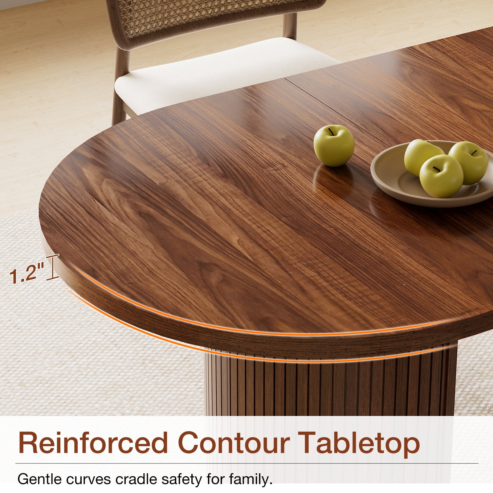 Hommpa 71" Dining Table for 6,Modern Oval Kitchen Table With Wood Strip Base,Long Dining Room Tables for Kitchen Dining Room Living Room,Walnut