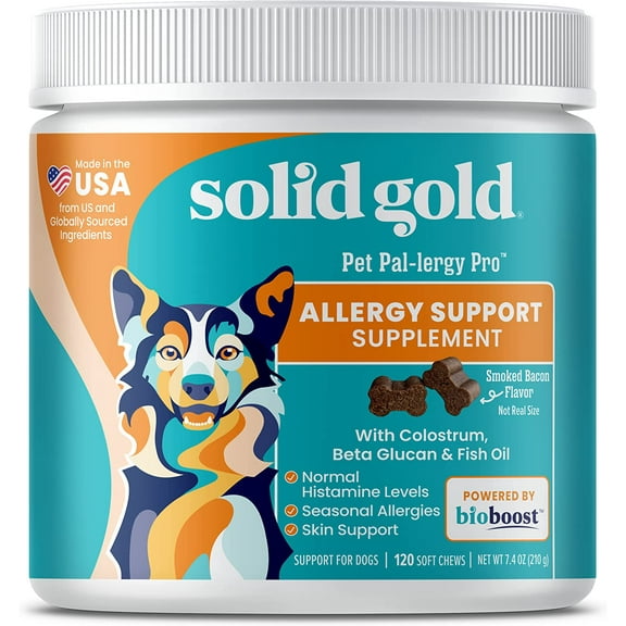 Solid Gold Pet Pal-lergy Pro, Allergy Supplement for Dogs, for Seasonal Allergies, Bacon Flavor 120 ct