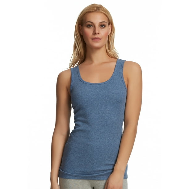 Felina Women's Ribbed Tank Top Cotton Poly Stretch (Heather Denim