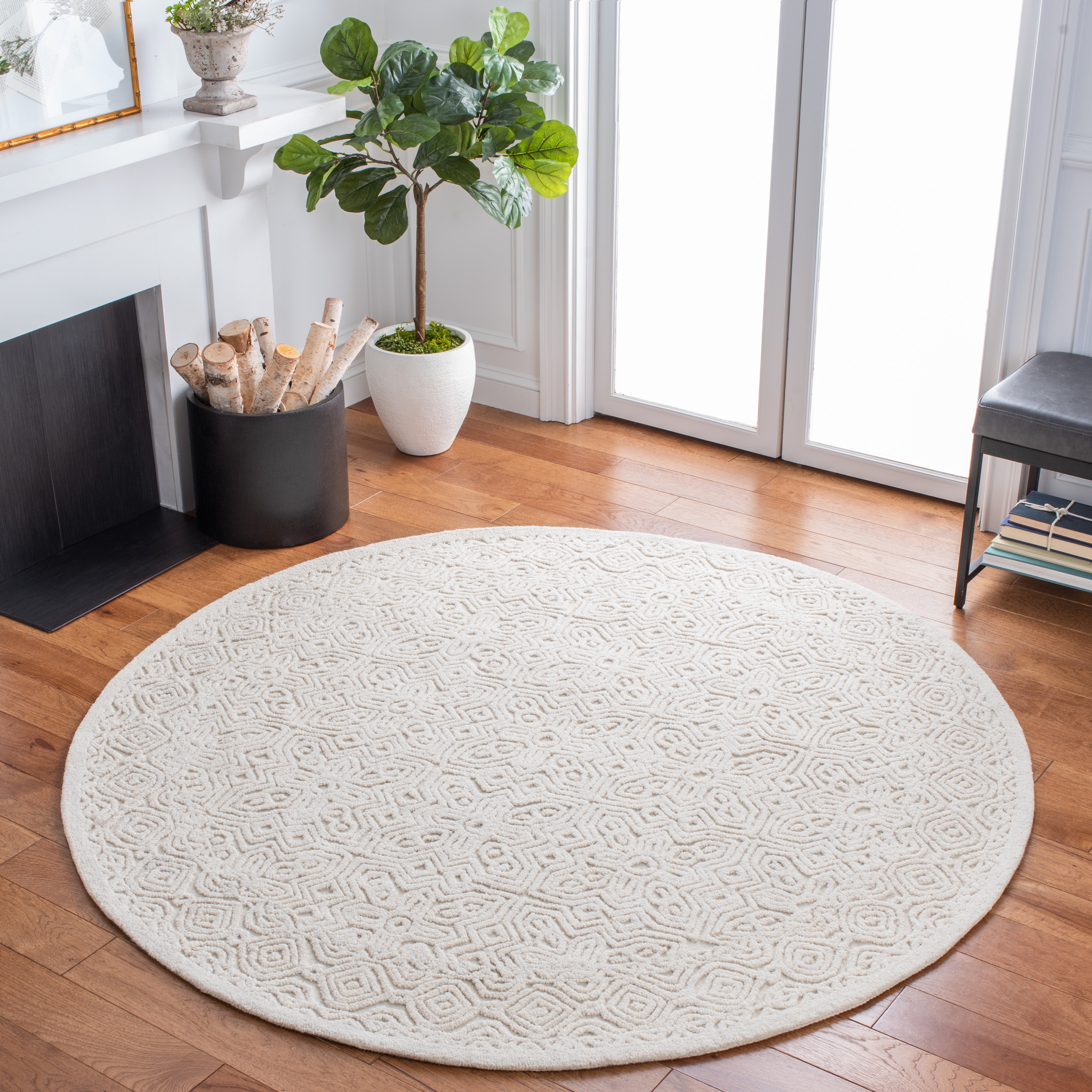 SAFAVIEH Textural Dinah Geometric Area Rug, Ivory, 6' x 6' Round