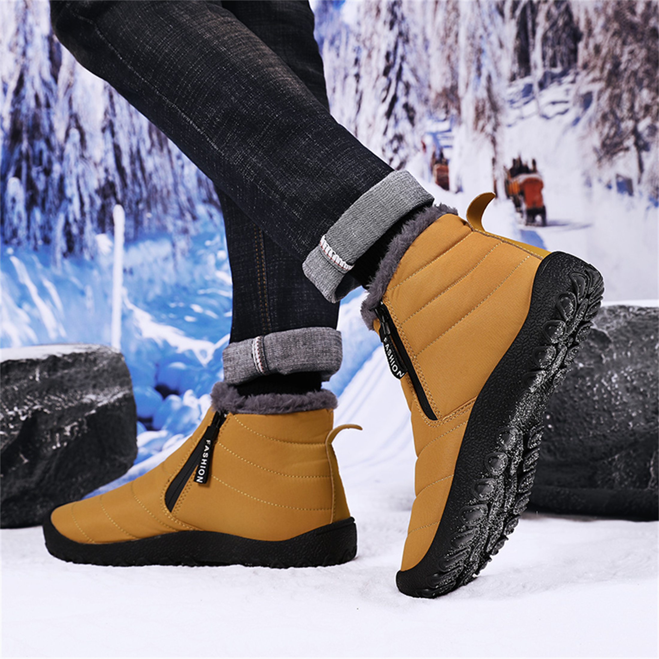 LASUDRAA Mens Barefoot Winter Boots Water-Resistant Slip-Resistant Hiking Snow Shoes Lightweight Warm Ankle-High Boots, Wide Toe Box,Trails & Everyday Wear