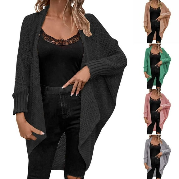 Juebong Womens Oversized Cardigan Sweaters 2025 Fall Batwing Sleeve Cardigans Knit Open Front Lightweight Sweater Coats Gray,S