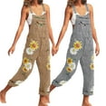 thumbnail image 4 of Fusipu Women Casual Bib Overall Dungarees Sunflower Print Pockets Denim Loose Overalls, 4 of 8