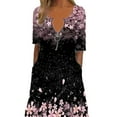 thumbnail image 3 of DYMADE Women Plus Size Printed Zipper V-neck Short Sleeve Pockets A-line Loose Dress, 3 of 4