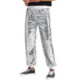 thumbnail image 4 of INSPIRE CHIC Sequin Pants for Men's Sparkly Disco Costume Elastic Waist Shiny Metallic Joggers 34 Silver, 4 of 6