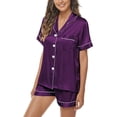 thumbnail image 4 of DOPI Button Down Satin Short Pajamas Set for Women 2 Piece Tops & Shorts Sleepwear Lounge Set, 4 of 6