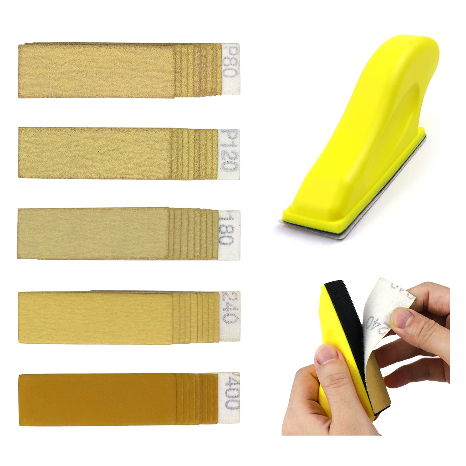 POLIWELL Micro Sander Kit 3.5” x 1”Detail Handle Sanding Tools + Sandpaper 80 120 180 240 400