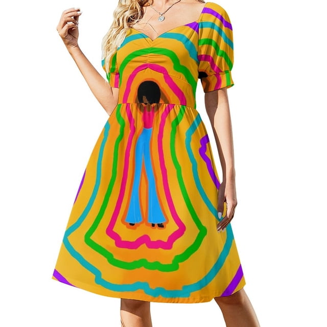 Vestido de manga corta Groovy Soul Pop Art vestidos de cóctel Ropa femenina Vestido