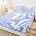 thumbnail image 3 of Feelyou Initial T Letter Twin Sheet Sets for Kid, Fashion Stripes Ombre Twin Fitted Sheet, Fairy Tale Princess Flat Sheet, Lightweight Room Decor, 3pcs, 3 of 7