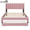 thumbnail image 5 of Bellemave Queen Size Pink Velvet Upholstered Wood Platform Bed with a Big Drawer and Soft Headboard, 5 of 8