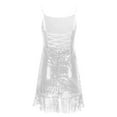 thumbnail image 5 of Summer Fashion, Ahuyic 2024 Women's Sequin Sparkly Dress Spaghetti Straps Glitter Ruched Cocktail Mini Ruffled Hem Bodycon Dresses White M, 5 of 5