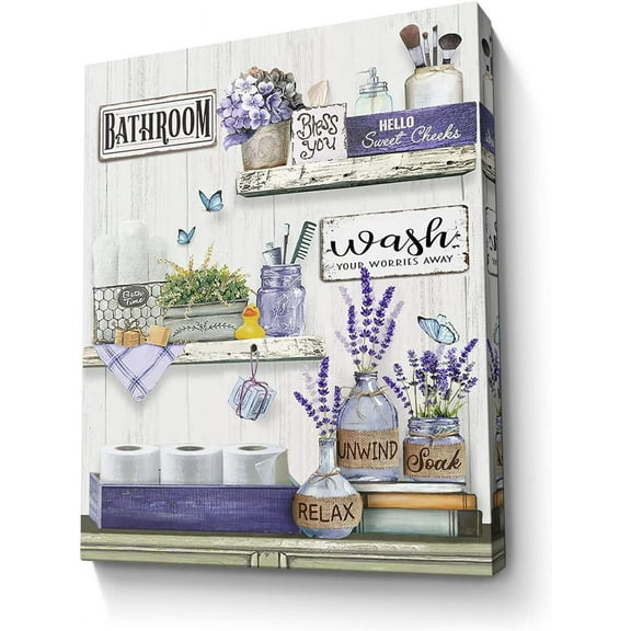 Farmhouse Bathroom Decor Wall Art Purple Lavender Bathroom Rustic Picture Country Wall Decor Painting Framed Modern Artwork for Bedroom Bathroom Office Home Decor 12x16 inch