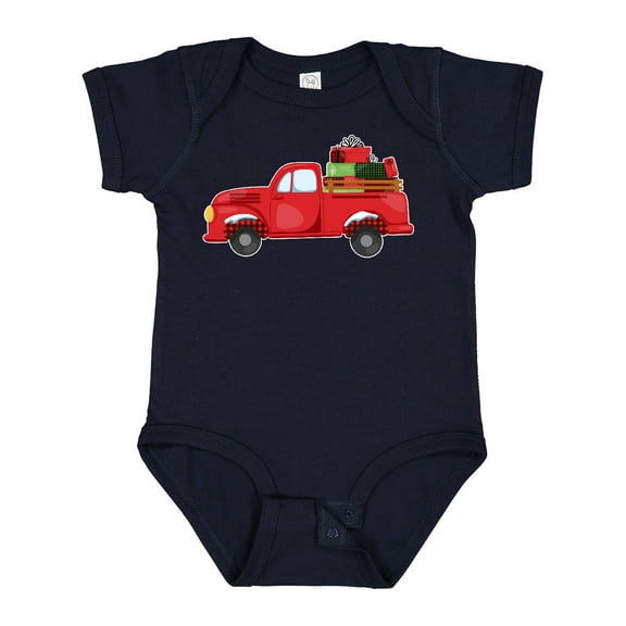 Inktastic Christmas Red Vintage Truck with Presents Boys or Girls Baby Bodysuit