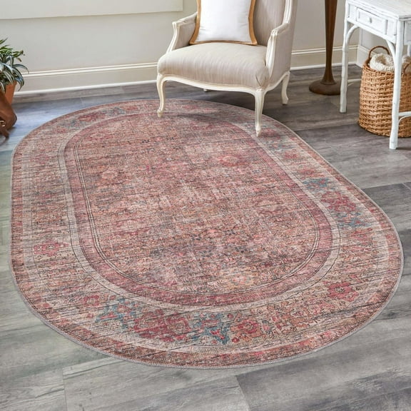 Unique Loom Nostalgia Collection Area Rug - Euphoria (5' 3" x 8' Oval Rust Red and Brown/Beige)