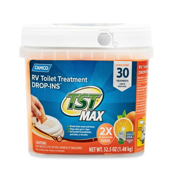 Camco TST MAX RV Toilet  Drop-INs | Features an Ultra-Concentrated Formula, Orange Citrus Scent, is Septic Safe, and is Ideal for RVs, Campers, Travel Trailers, Boats, and More (41183)