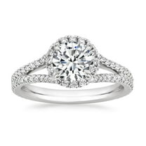 Arista 2-1/5 Carat T.W. Round Swarovski Diamonds White Split Shank Engagement Ring in Sterling Silver